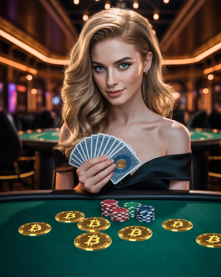 Poker player holding a fan of cards in a casino setting